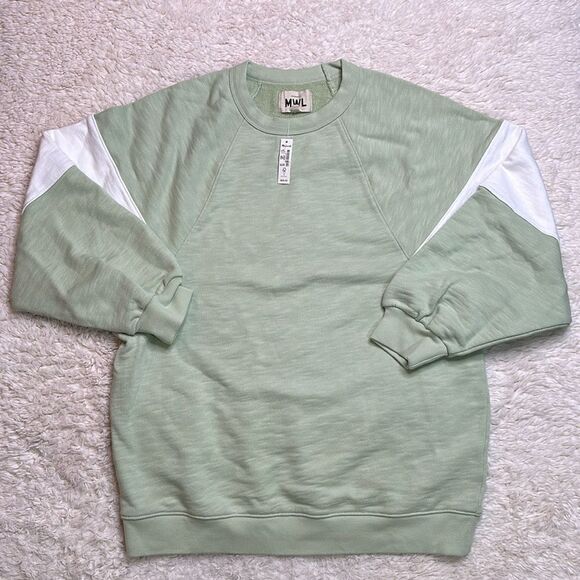 NWT Madewell Oversized Raglan Sweatshirt in Size Small and in Green/white - Picture 1 of 10